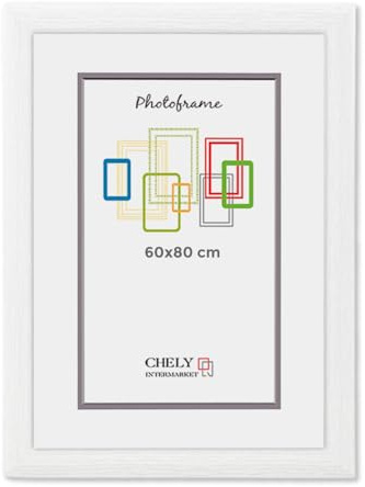 CHELY INTERMARKET MOD257 Marco Fotos Pared Grande 60x80cm Madera Blanca Decorativo Horizontal Vertical Color Blanco Incluye Kit Montaje Cuadro Diploma Certificado Oficina Hogar Elegante