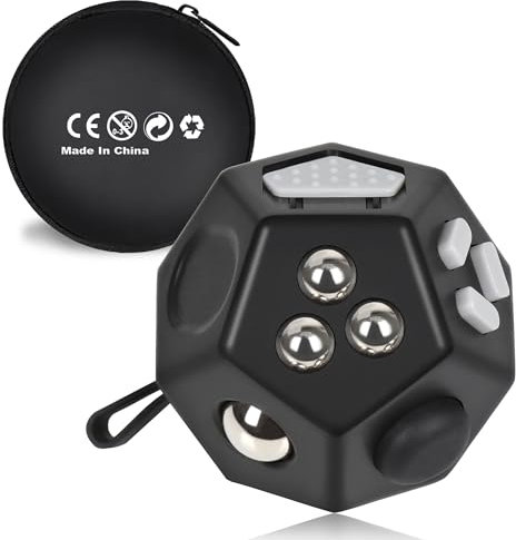 VCOSTORE Mini Fidget Stresswürfel Cube 12 Seiten, Angst Entlastung, Tragbares Anti Stress Spielzeug für Kinder und Erwachsene mit ADHS ADD OCD Autismus, Schwarz