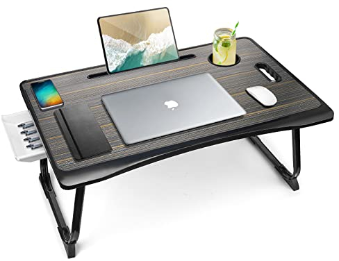 Amaredom Laptoptisch, Laptoptisch für Couch, Klappbarer Lapdesk mit Schublade und Tassenhalter für das Frühstück auf dem Bett/Liege/Sofa (60 x 40 cm, Schwarz)