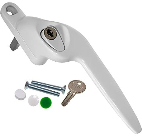 White Right-Hand Yale UPVC Window Handle Cranked Double Glazing Universal Key Locking - 40mm