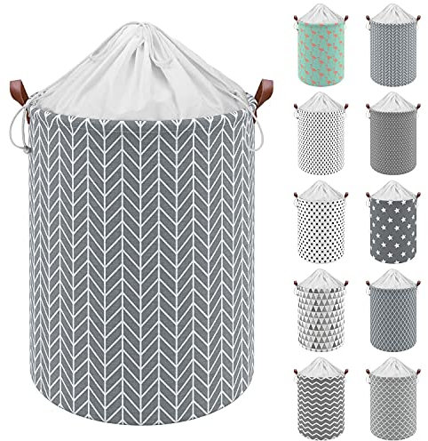 Vinsani 19.7” Freestanding Laundry Basket Storage Sorter with Drawstring Lid, Collapsible Thick Canvas Hamper Basket For Clothes, Toys, Blankets, Towels & other Bathroom and Bedroom Use – Arrows