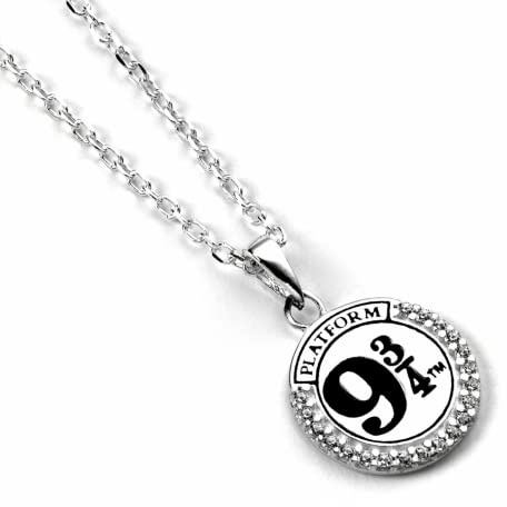 Harry Potter Official Sterling Silver Platform 9 3/4 Necklace Embellished with Crystals by The Carat Shop