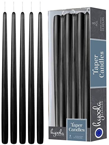Hyoola Höga Kron Ljus - 400 mm Svart Oparfymerade Droppfria Avsmalnande Levande Ljus - 14 Timmars Brinntid - Pack med 8 Kronljus