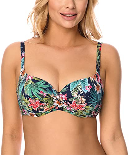 VIVISENCE Bikini push-up bh dam badkläder blommigt justerbar klassisk EU 3222, Mörkblå, 85D