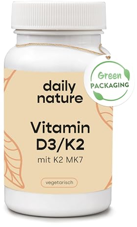 dailynature Vitamin D3 + K2 | 180 Tabletten mit je 5.000 IE D3 hochdosiert + 100 µg K2 | Nahrungsergänzungsmittel - vegetarisch, ohne unerwünschte Zusätze, glutenfrei & laktosefrei | laborgeprüft