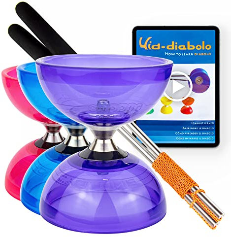 Juggle Dream Cyclone Quartz Diabolo Jonglierset – Freiläufer mit Kugellager Profi-Diabolo inkl. Aluminiumstäbe, Online-Lernvideo – Jonglierspielzeug (Violett)