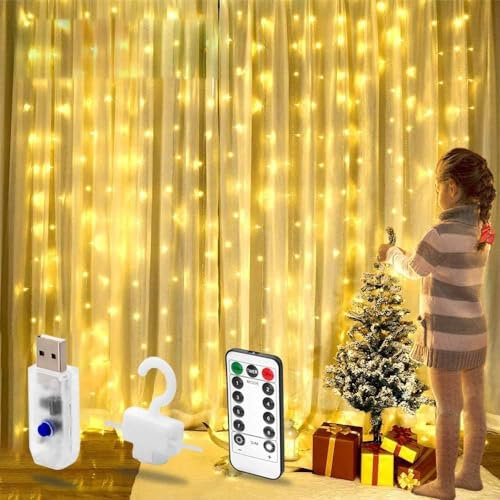 COOLKID Curtain Fairy Lights, LED Window String Light with 16 Colors, 3m x 2m Copper Wire Connectable Waterproof Lights for Indoor Outdoor Bedroom Wedding Party Gazebo Garden Backdrops