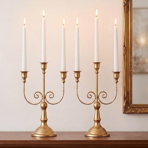 NUPTIO Candlestick Holders Candelabras Gold Candle Stick Stands 2 Pcs Metal Candelabra Centerpieces Candlestick Holders for Tapered Candles Wedding Birthday Party Dining Table Christmas Decoration 11