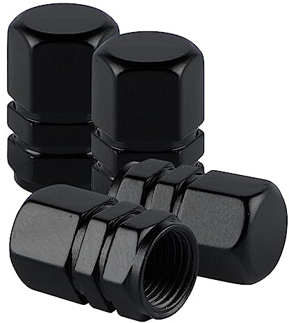alpmosn Aluminum Tire Stem Valve Caps Wheel Valve Covers Car Dustproof Tire Cap Cover Accessories, Universal for SUV, Car, Bike and Motorcycle, Hexagon Shape (4PCS Black)