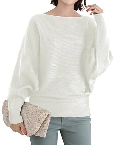Qin Derdom Maglia Maniche Pipistrello - Donne Collo di Barca Dolman Maglione Lavorato a Maglia Leggero Autunno Inverno Maglione Tops