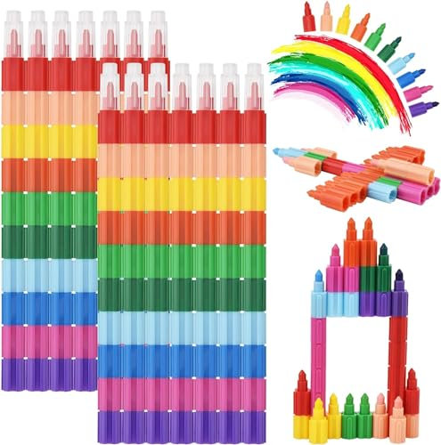 DealKits 14 Stück Stapelbare Wachsmalstifte, 10 Farben Baustein Buntstifte, Sicherheit und Ungiftig Regenbogen Stift ideal Kleine Geschenke als mitgebsel kindergeburtstag