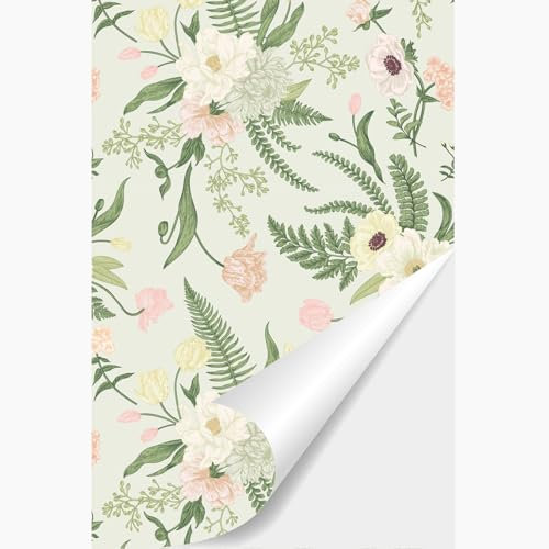 Carta da parati vintage floreale, autoadesiva, verde, per camera da letto (40 x 300 cm)