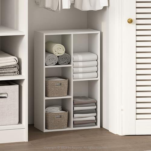 Furinno Reed Estantes Reversibles De 5 Cubos, Estante Organizador 9.4 X 19.5 X 31.5, para Dormitorio Y Armario, Blanco
