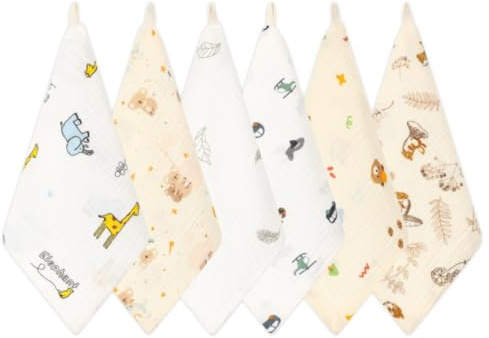 Norinori Toallitas de muselina – 6 unidades de muselina para recién nacidos de algodón suave 100% – Toallitas faciales de bebé multiusos 25 x 25 cm – Toalla de baño infantil para niños y niñas