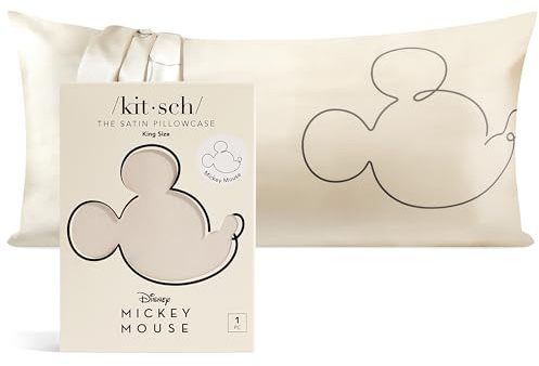 Kitsch Disney Mickey Mouse Satin Pillowcase with Zipper Softer Than Silk, Cooling Pillow Case for Hair & Skin, Wrinkle-Free, Machine Washable, King Size 19x36