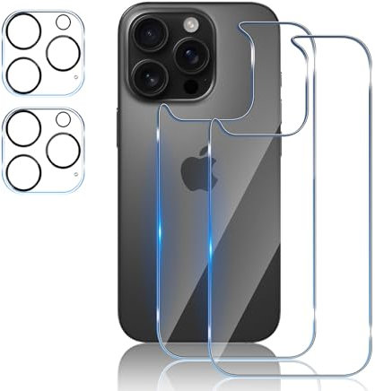 TUTUO [2+2 Pack Tempered Glass Compatible with iPhone 16 Pro Max Back Screen Protector + Camera Lens Protector, 9H Hardness HD Back Screen Protector Protective Film No Bubbles Anti-Scratch