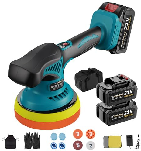 ZhiehiusL Cordless Car Buffer Polisher, Car Buffers and Polishers Kit with 2X21V 3.0Ah Batteries, 8 Variable Speeds to 6000 RPM, 6IN Cordless Polisher for Car Detailing Polishing Waxing