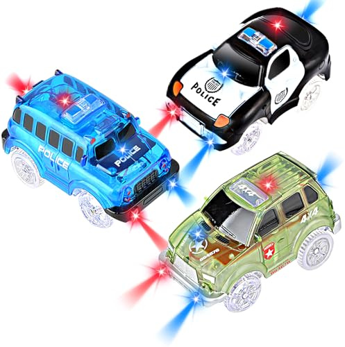 AniSqui Track Cars, 3-pack Race Cars bilbana leksaksbil, 5 LED-blinkande lampor magiska leksaker, barns gåvor från | 5 LED-lampor, spår bil spårleksak, bästa presenten racerbanan för barn småbarn