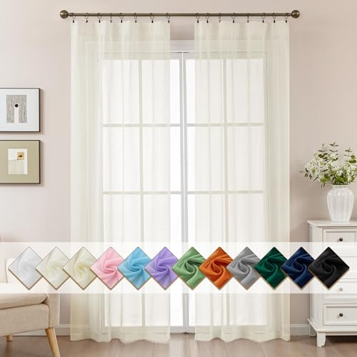 ABLUEN Natural Sheer Curtains 84 Inches Long, Privacy Semi Sheer Curtains for Living Room Bedroom, Light Filtering Rod Pocket Voile Window Drapes 2 Panels Set, Each 42 W x 84 L