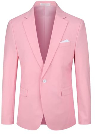 Youthup - Blazer da uomo slim fit, con un bottone, blazer casual, tinta unita, giacca per matrimonio, business, serata, Rosa, L