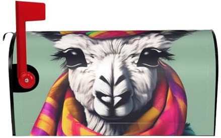 Llama in A Scarf Print - Protezione per cassetta postale magnetica alla moda, impermeabile per cassette postali