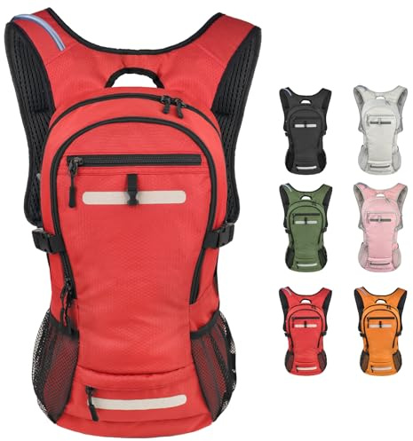 Zavothy 20L Hiking Backpack Daypack, Lightweight Hydration Pack with Free 3L Water Bladder, Rain Cover & Helmet Holder for Men & Women, Outdoor Climbing Cycling Backpack Red
