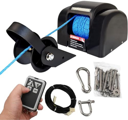 Treuil électrique for remorque d'ancre de 45 lb, treuil électrique for guindeau d'ancre marin avec télécommande for bateaux, kit de guindeau for bateau d'eau salée avec corde d'ancre de 100 pieds