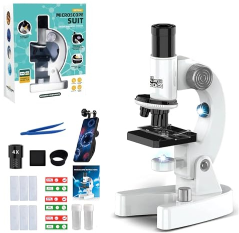 NMM Microscopio Educativo para Niños con Zoom hasta 4800X, Iluminación de Doble Luz, Material ABS (Deluxe-8611)