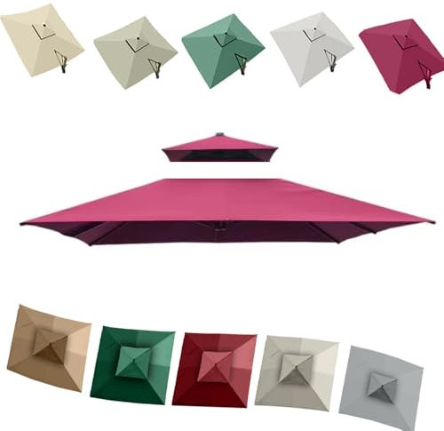 3x3m quadratischer Freiarmschirm, Ersatzoberteil, 8 Rippen, Gartenschirmdach, UV-Schutz, Terrassen-/Pool-Offset-Sonnenschirm, Ersatztuch, Sonnenschutzabdeckung(Burgundy,3m (10') Double top)