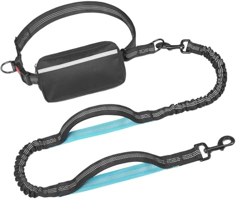 Qsvbeeqj Elastisk stötdämpare hundpromenadbälte med avtagbar vattentät förvaringspåse och 360 graders roterande klämma för löpande elastiskt hundkoppel