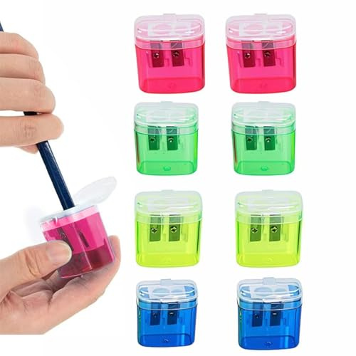 Juego de 8 sacapuntas de doble agujero, lápices infantiles, bolígrafos de maquillaje, 4 colores, 4 centímetros
