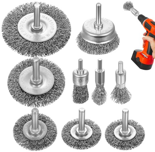 Okeno Select 9-delars trådborstar, 6 mm (1/4 tum) trådborste, lämplig för kabelbundna och batteridrivna skruvdragare, för slipning, polering, trädgård, avrostning, rengöring, metallborstar