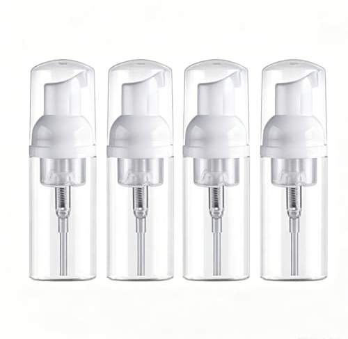 Lot de 4 distributeurs de mousse transparents de 50 ml - Flacon pompe vide de 50 ml - Flacon de mousse rechargeable pour cosmétiques de voyage - Distributeur de savon en mousse portable - Kit manuel