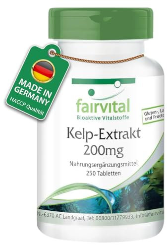 Fairvital | Kelp 200mg - Extracto VEGANO de Alga Kelp - 300µg de yodo natural - Fucus vesiculosus - 250 Comprimidos - Calidad Alemana