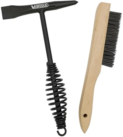 VASTOOLS Welding Chipping Hammer with Coil Spring Handle,10.5,Cone and Vertical Chisel/ 10 Wire Brush, Black