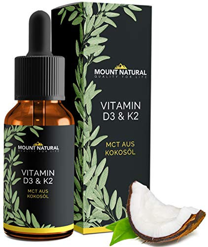 Vitamin D3 & K2 (Cholecalciferol und MK7-All-Trans) Flüssig 1020 Tropfen in MCT-Öl aus Kokos, hochdosiert 1000 IE/25 µg - ohne Zusatzstoffe