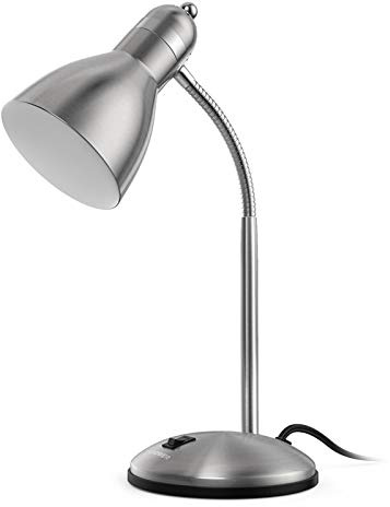 LEPOWER Metal Desk Lamp, Adjustable Goose Neck Table Lamp, Eye-Caring Study Desk Lamps for Bedroom, Study Room and Office (Silver)