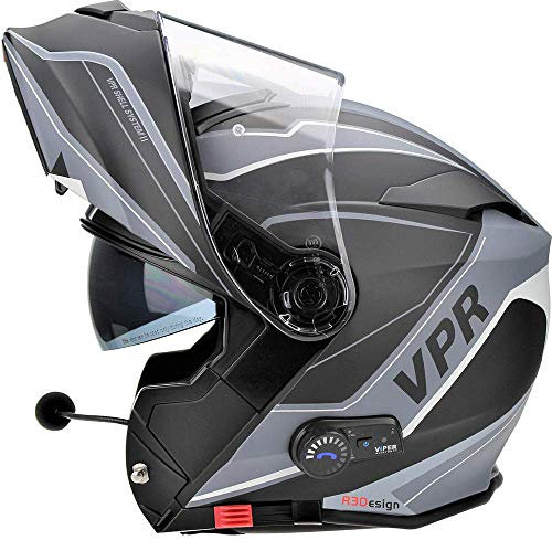 ViPER RSV171 Bluetooth Flip up Motorcycle Motorbike Bike Crash Helmets With Drop-Down Sun Visor Helmet ECE 22.06 Approved Unisex Adult Racing Touring Cruising Bike Wear (Zone Matt Grey,XL)