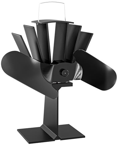 WilTec Ventilateur de poêle à bois – 2 Pales – 1100 tr/min – 70-350 °C – Autoalimentation thermique par Chaleur Sans courant – Distribution homogène de chaleur de cheminée