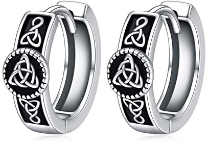 POPLYKE Schwarze Keltische Knoten Creolen Sterling Silber Wikinger Kleine Vintage Gothic Punk Rock Creolen Keltischer Schmuck für Männer