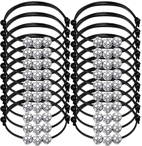 HLenyoy 20Pedazos de Pulseras con Encanto de Fútbol Pulseras de Amistad para Niños Hombres Ajustable Pulseras de Inspiración de Fútbol para Fiestas Llenas de Bolsas de Regalo