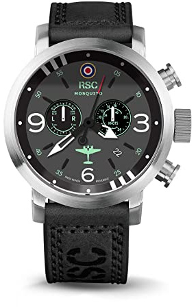 RSC Pilot's Relojes Hombre 45mm Reloj de aviador Cronógrafo Swiss Cuarzo Mosquito D-Day, negro, Militar
