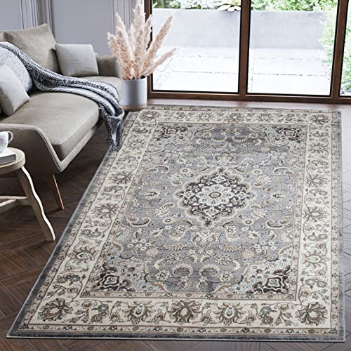 Mazovia Orientalisch Teppich - Traditioneller Teppich für Wohnzimmer, Esszimmer - Orient Teppiche Ornament - ÖKO-TEX Wohnzimmerteppich Grau - 80 x 150 cm