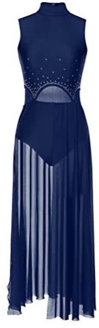 Aislor Robe Danse Lyrique Contemporaine Femme Justaucorps Gymnastique Classique Body Robe Danse Latine Costume Dancewear Bleu Marine S