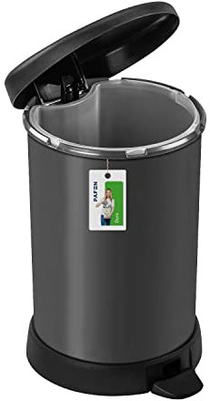 PAFEN Mülleimer 20L mit Einsatz - 310 x 490mm - Runder Treteimer Abfallbehälter mit Klappe Abfalleimer mit Inneneimer | Metallischer Farbton | Dunkel Silber