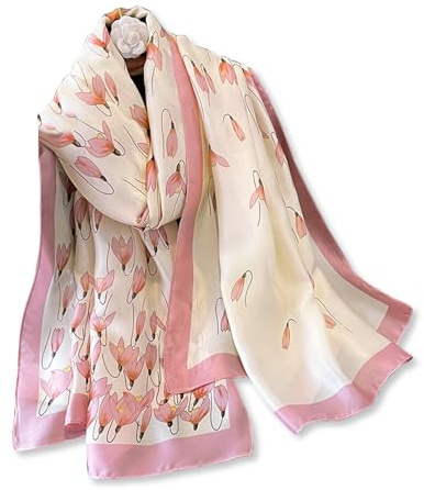 LumiSyne Sciarpa Di Seta Donna Fiore Stampato Moda Ed Elegante Stile Scialle Lungo e Morbido Foulard Calda Stole Protezione Solare Quattro Stagioni