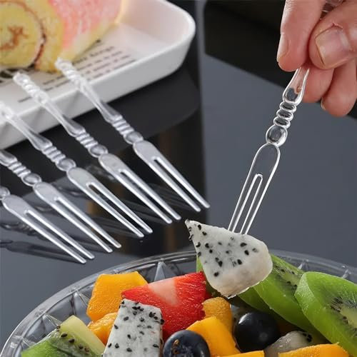 TKDKSFD 1 paquete de 200 tenedores desechables de plástico para frutas, tenedores de cóctel de bistró, tenedores de aperitivo, juego de tenedores de mini tenedores para pasteles, tenedores de palillos