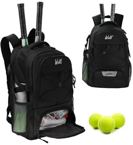 Hixingo Bolsa de Tenis con Compartimento para Zapatos, Mochila de Tenis de Gran Capacidad para Hombres y Mujeres, Ligera Bolsa para Raqueta de Bádminton/Raqueta de Tenis (36L,Negro)