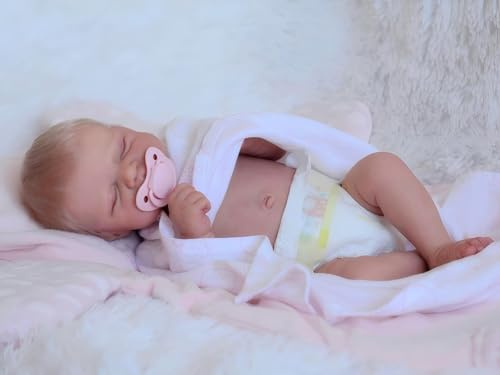 iCradle Reborn Baby Doll 18 Inch 48cm Full Body Vinyl Silicone Baby Doll Boy, Realistic Newborn Doll with Hand-Implanted Blonde Hair, Closed Eyes Toy Gift for Kids Age 3+