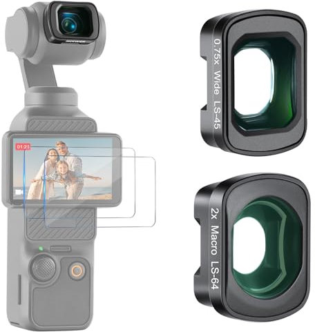 NEEWER 0,75X Grand Angle & 2X Objectif Macro Kit Compatible avec DJI Osmo Pocket 3 Creator Combo Accessoires, 108° FOV, 3 Éléments en 3 Groupes Lentille Macro Kit avec Deux Protecteurs d'Écran, FL-B34